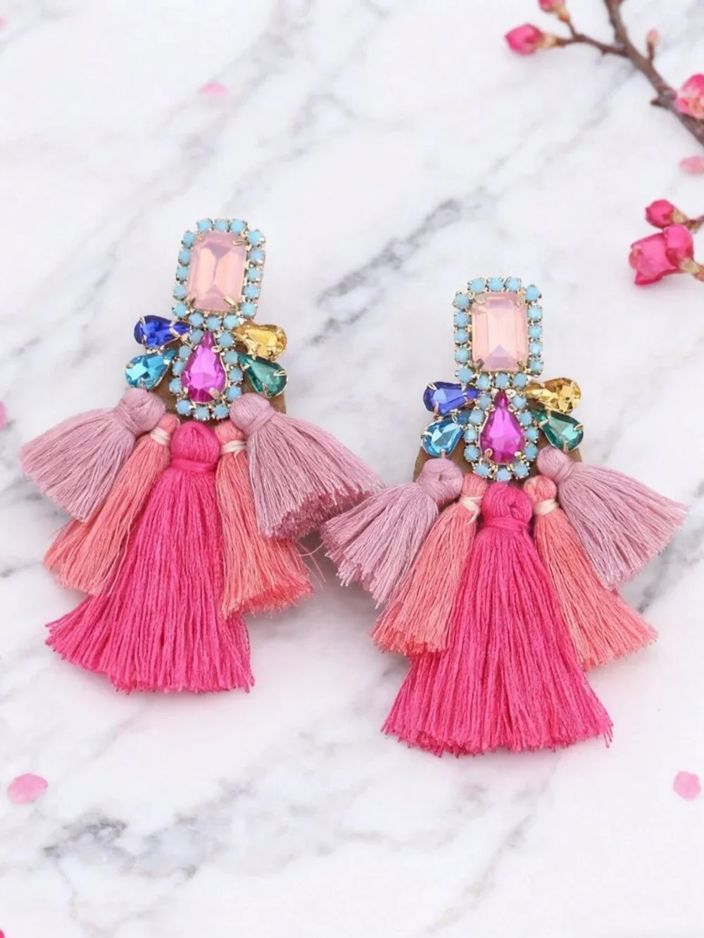 Champagne Bohemian Women's Exaggerated Rhinestone Tassel Dangle Earrings